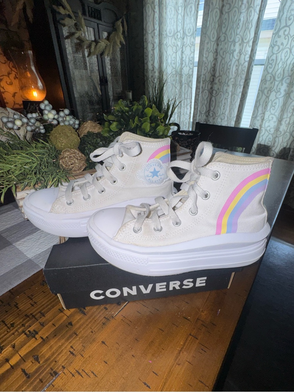 Rainbow Converse White High-Top Platform Sneakers